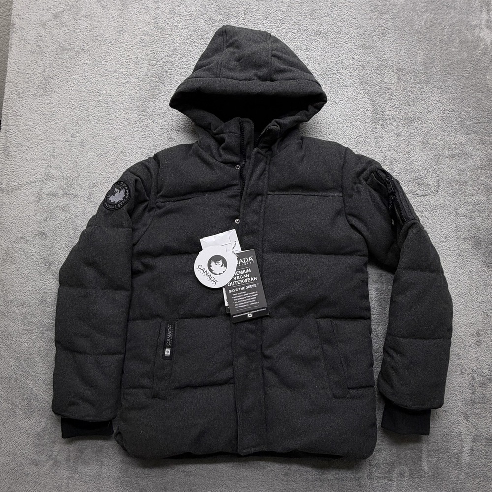 Canada Weathergear Jacket Youth Large‎ 14/16 Charcoal Hooded Puffer Faux Down